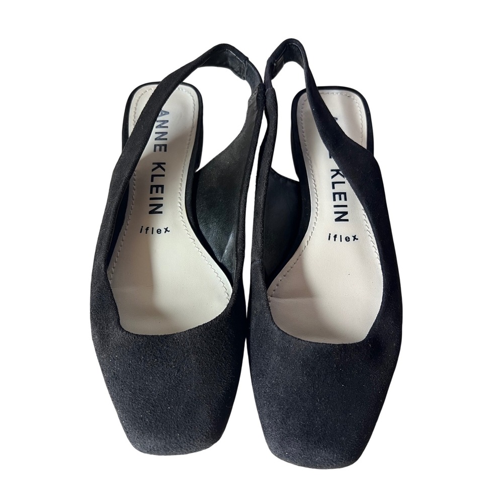 Anne Klein iFlex Black Leather Square Toe Slingback Block Heel Pumps Mens 7M